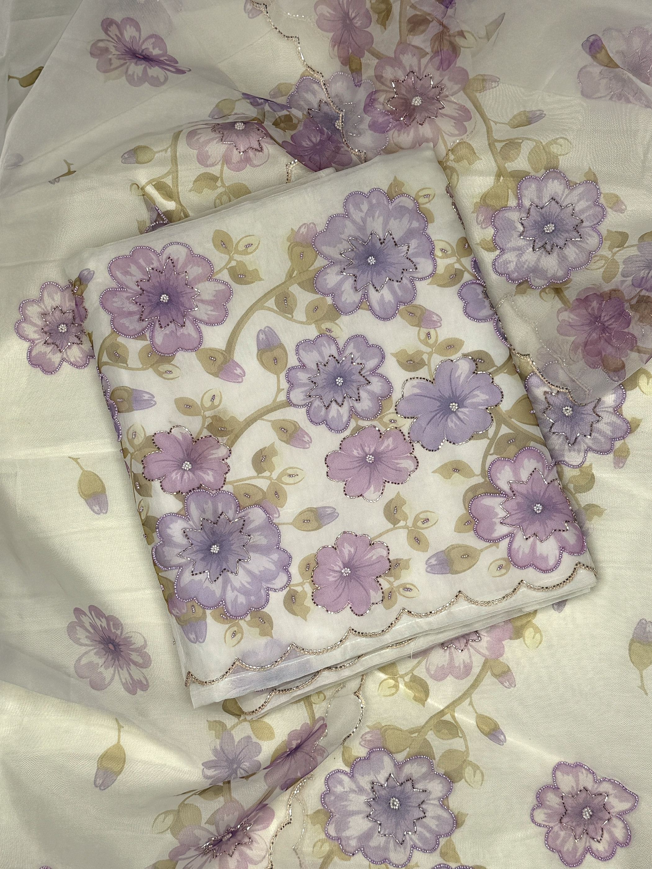 Ivory lilac embroidered set